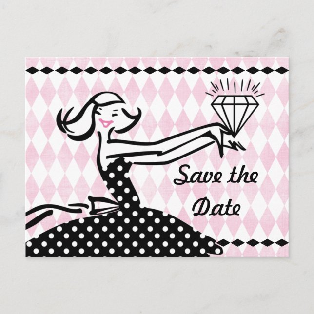 Retro Verlobt II Save the Date Postkarte (Vorderseite)