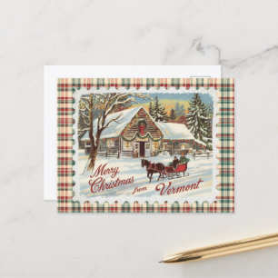 Retro Vermont Christmas Postcard Feiertagspostkarte