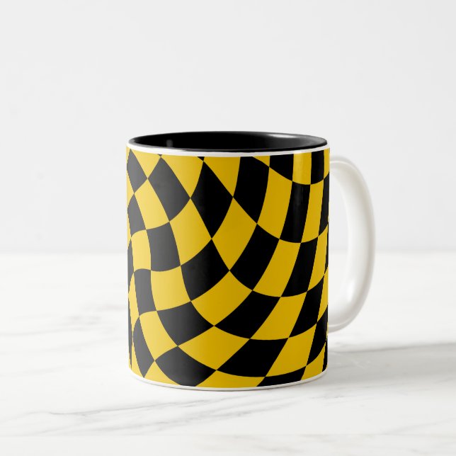 Retro-verschleierte schwarz-gelbe Karos geprüft Zweifarbige Tasse (VorderseiteRechts)