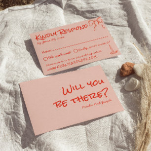 Retro-verschrobene handgezeichnete rosa rote einzi RSVP karte