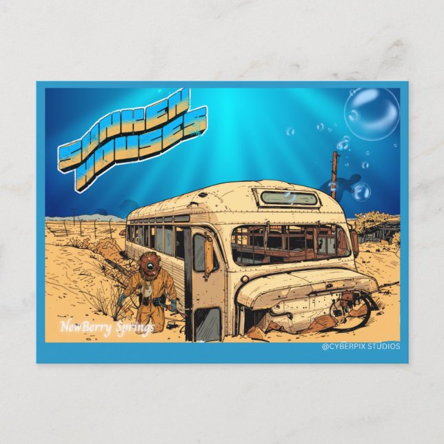 Retro versunkene Häuser Postkarte (Vorderseite)