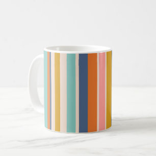 Retro vertikale orange blaue und gelbe rosa Streif Kaffeetasse