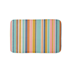 Retro vertikale orangefarbene blaue und gelbe rosa badematte