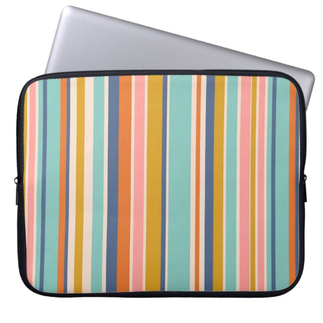 Retro vertikale orangefarbene blaue und gelbe rosa laptopschutzhülle (Vorderseite)
