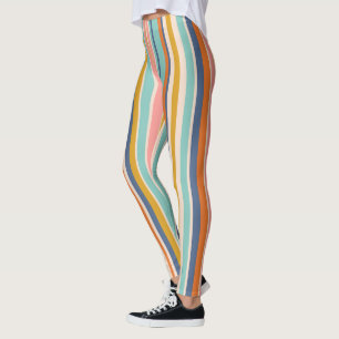 Retro vertikale orangefarbene blaue und gelbe rosa leggings