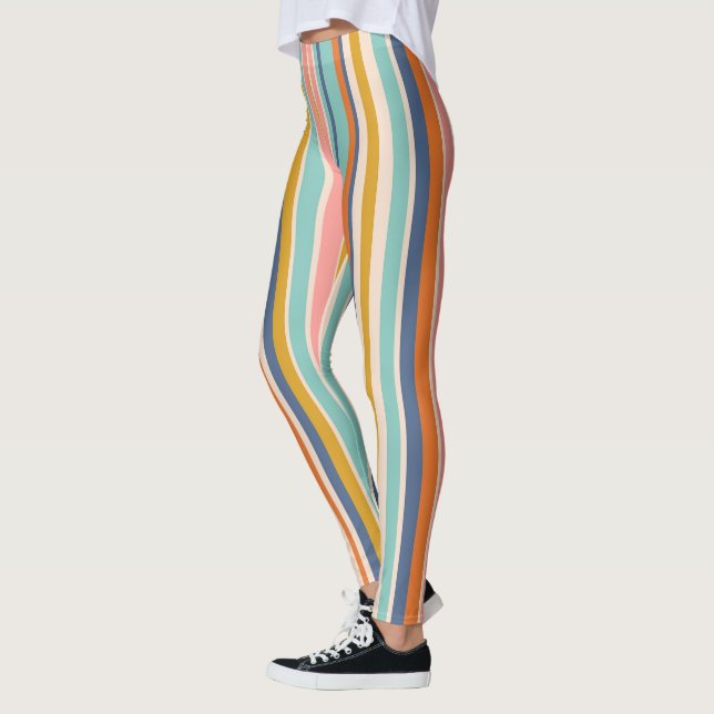 Retro vertikale orangefarbene blaue und gelbe rosa leggings (Links)