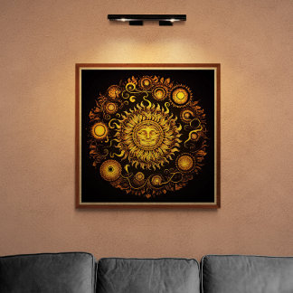 Retro verzierte lächelnde Sonne AI-Kunst | Vintage Poster