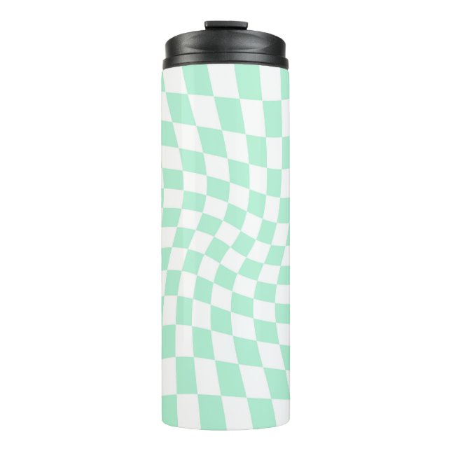 Retro-verzierte Pastell-Grüne Karos geprüft Thermosbecher (Vorderseite)