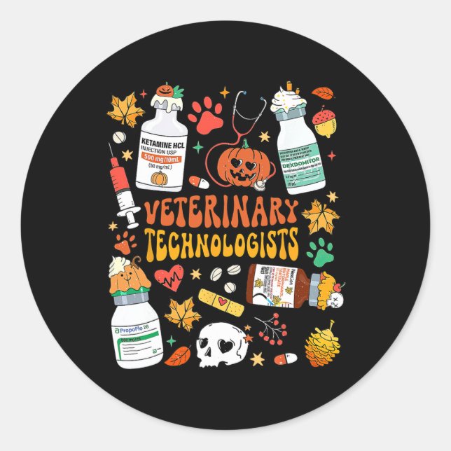 Retro Veterinary Technologists Spooky Halloween Runder Aufkleber (Vorderseite)