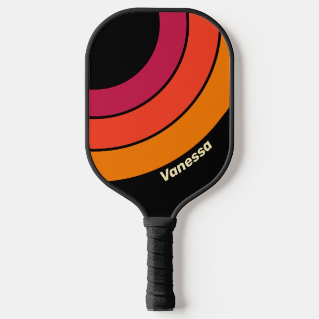 Retro-VHS-Circle Streifen mit Namen Pickleball Schläger (Vorderseite)