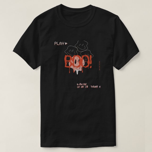 Retro VHS Gespenster: BOO! Halloween-T - Shirt (Design vorne)