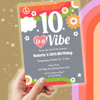 Retro Vibe 10. Geburtstag Einladung