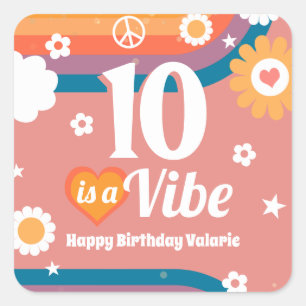 Retro Vibe 10. Geburtstag Quadratischer Aufkleber