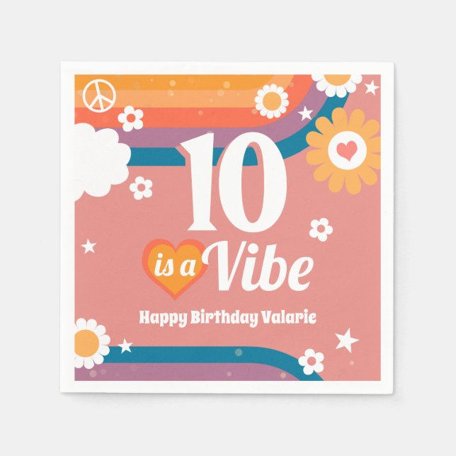 Retro Vibe 10. Geburtstag Serviette (Vorderseite)