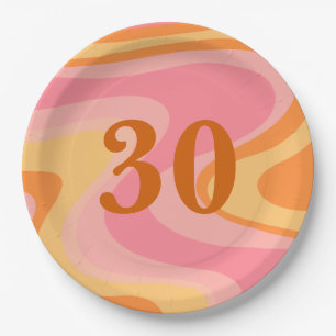 Retro-Vibe Abstract Swirl 60er 70er Pink und Orang Pappteller