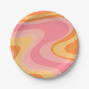 Retro-Vibe Abstract Swirl 60er 70er Rosa und Orang Pappteller