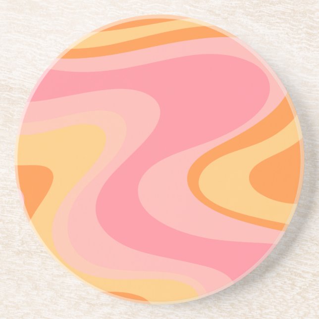 Retro Vibe Abstrakt Swirl 60er 70er Pink und Orang Getränkeuntersetzer (Vorne)