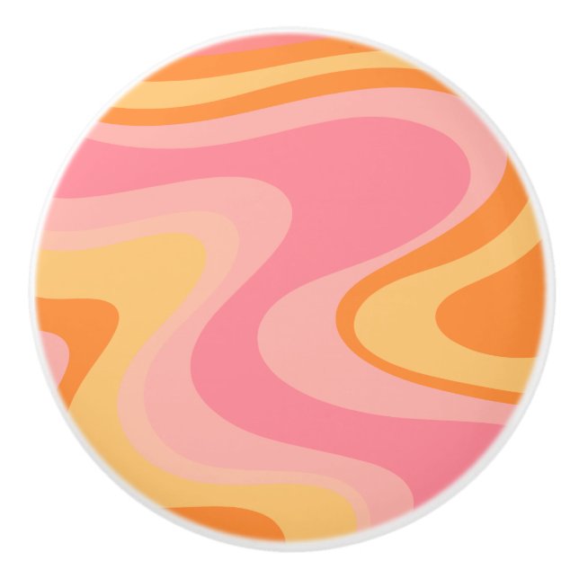 Retro Vibe Abstrakt Swirl 60er 70er Pink und Orang Keramikknauf (Vorderseite)
