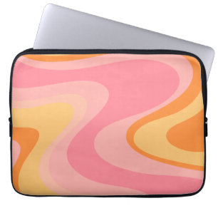 Retro Vibe Abstrakt Swirl 60er 70er Pink und Orang Laptopschutzhülle