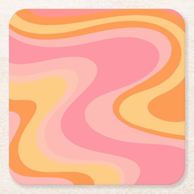 Retro Vibe Abstrakt Swirl 60er 70er Pink und Orang Rechteckiger Pappuntersetzer (Vorderseite)