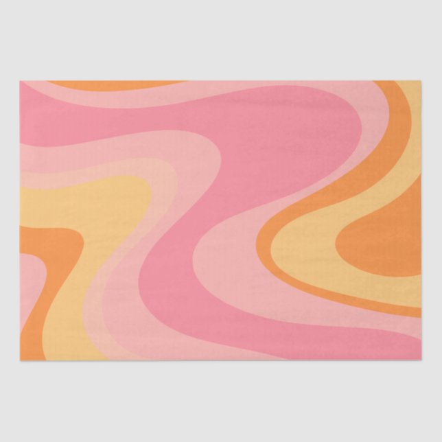 Retro Vibe Abstrakt Swirl 60er 70er Pink und Orang Seidenpapier (Vorderseite)