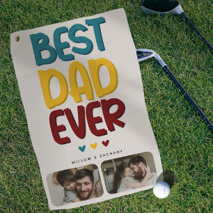 Retro Vibe 'Bester Vater je' 2 FotoCollage Golfhandtuch