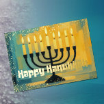 Retro Vibe Hanukkah Menorah Glitzer Edge<br><div class="desc">Retro Vibe Hanukkah Menorah Glitzer Edge Aquamarines Gold Schwarz</div>