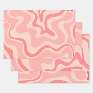 Retro Vibe Liquid Swirl Abstraktes Muster in rosa Geschenkpapier Set