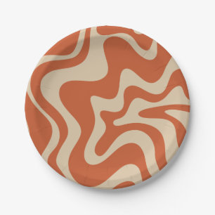Retro Vibe Liquid Swirl Abstraktes Muster Orange Pappteller