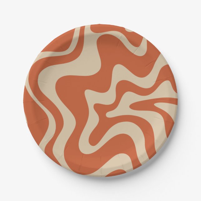 Retro Vibe Liquid Swirl Abstraktes Muster Orange Pappteller (Vorderseite)