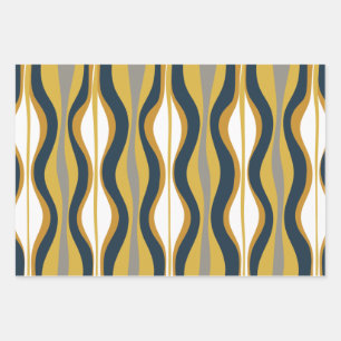 Retro Vibe Mustard Navy Blue Gray Geschenkpapier Set