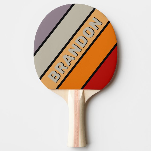 Retro Vibe Rainbow Fett Streifen mit Name Tischtennis Schläger (Vorderseite)