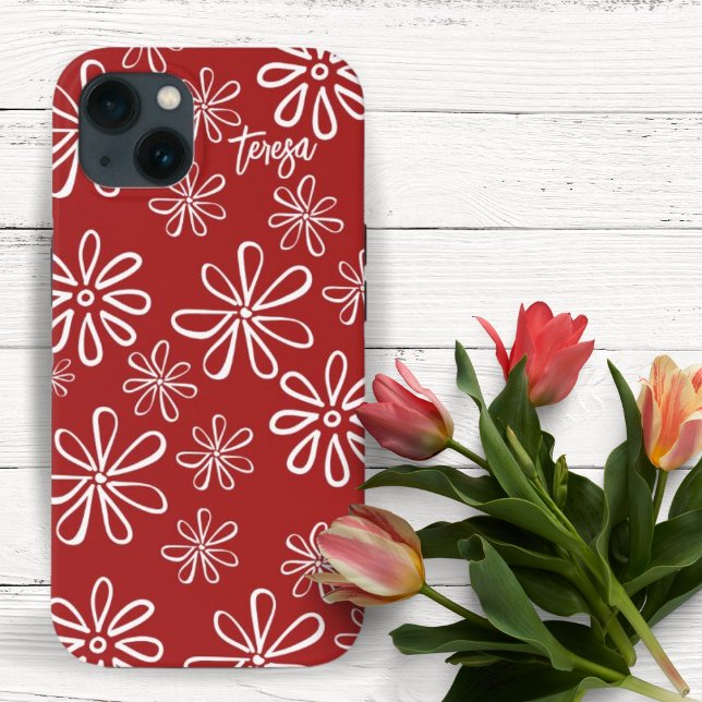 Retro Vibe Red und White Floral Custom Case-Mate iPhone Hülle (Von Creator hochgeladen)