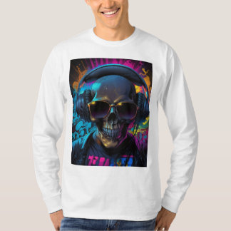 Retro Vibe Skull Graphic mit Music Flair T-Shirt
