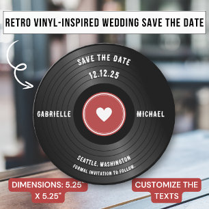 Retro Vibe Vinyl Music Theme Red Save the Date Einladung