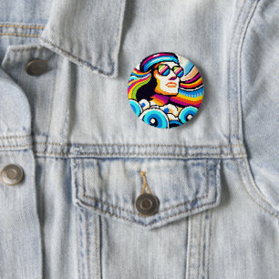 Retro Vibes - 70er Groovy Pixel Art für Hobby Love Button