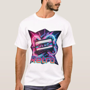 Retro-Vibes – 80er & 90er Neon-Kassette T-Shirt