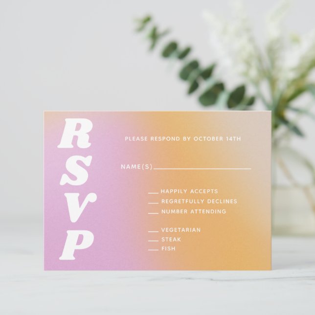 Retro Vibes Abstrakt Pink Orange Gradient Wedding RSVP Karte (Stehend Vorderseite)