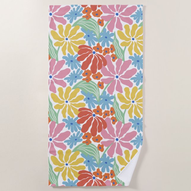 Retro Vibes Farbige Blume Strandtuch (Vorderseite)
