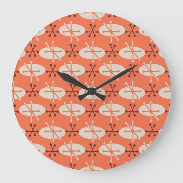 Retro Vibes: Geometrisches Burst-Muster Große Wanduhr (Vorderseite)