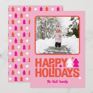 Retro-Vibes Pink-Orange-Feiertags-Fotokarte Feiertagskarte