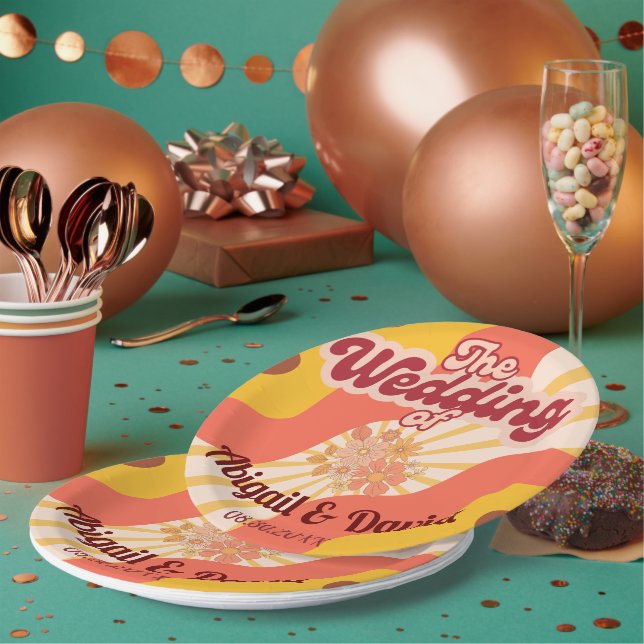 Retro Vibes Vintage Wedding Pappteller (Multi)