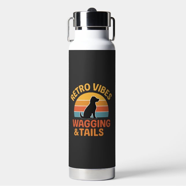 Retro Vibes, Wedelnd & Schwänze Trinkflasche (Vorderseite)