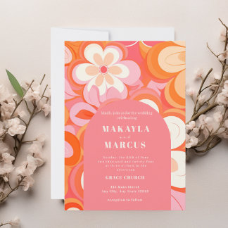 Retro Vibranly Pink Arch Wedding Einladung