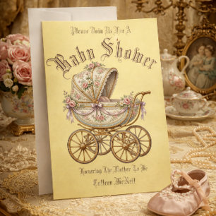 Retro-Victorian-Ära-Kinderwagen-Baby-Shower-Vorlag Einladung