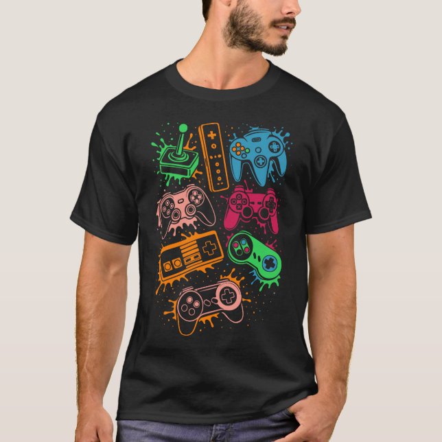 Retro Video Game Controller Gaming Splash T-Shirt (Vorderseite)