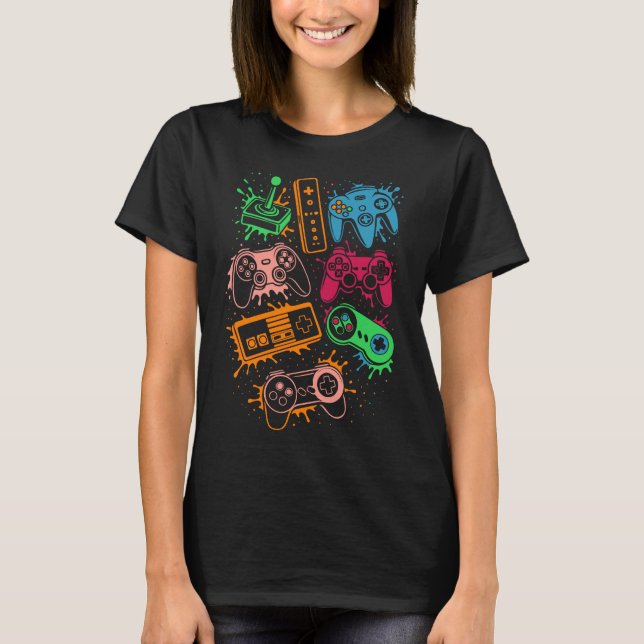 Retro Video Game Controller Gaming Splash T-Shirt (Vorderseite)