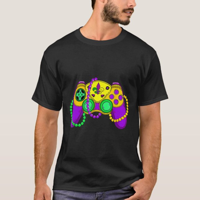 Retro Video Game Controller Hat Mardi Gras Gaming T-Shirt (Vorderseite)