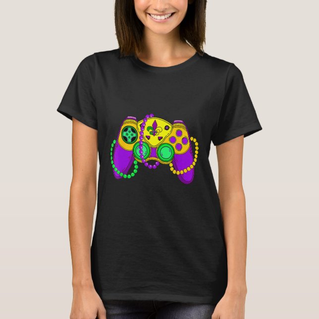 Retro Video Game Controller Hat Mardi Gras Gaming T-Shirt (Vorderseite)