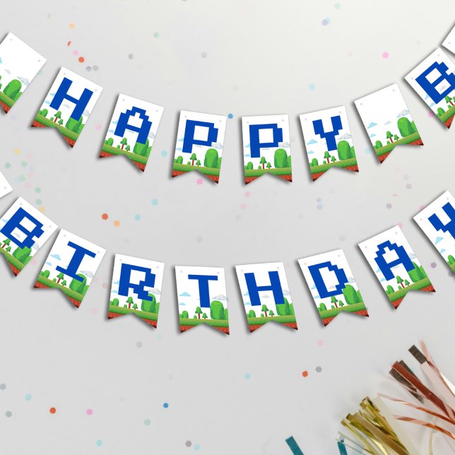 Retro Video Game Happy Birthday Wimpelkette (Retro Video Game Happy Birthday Bunting Flags
)
